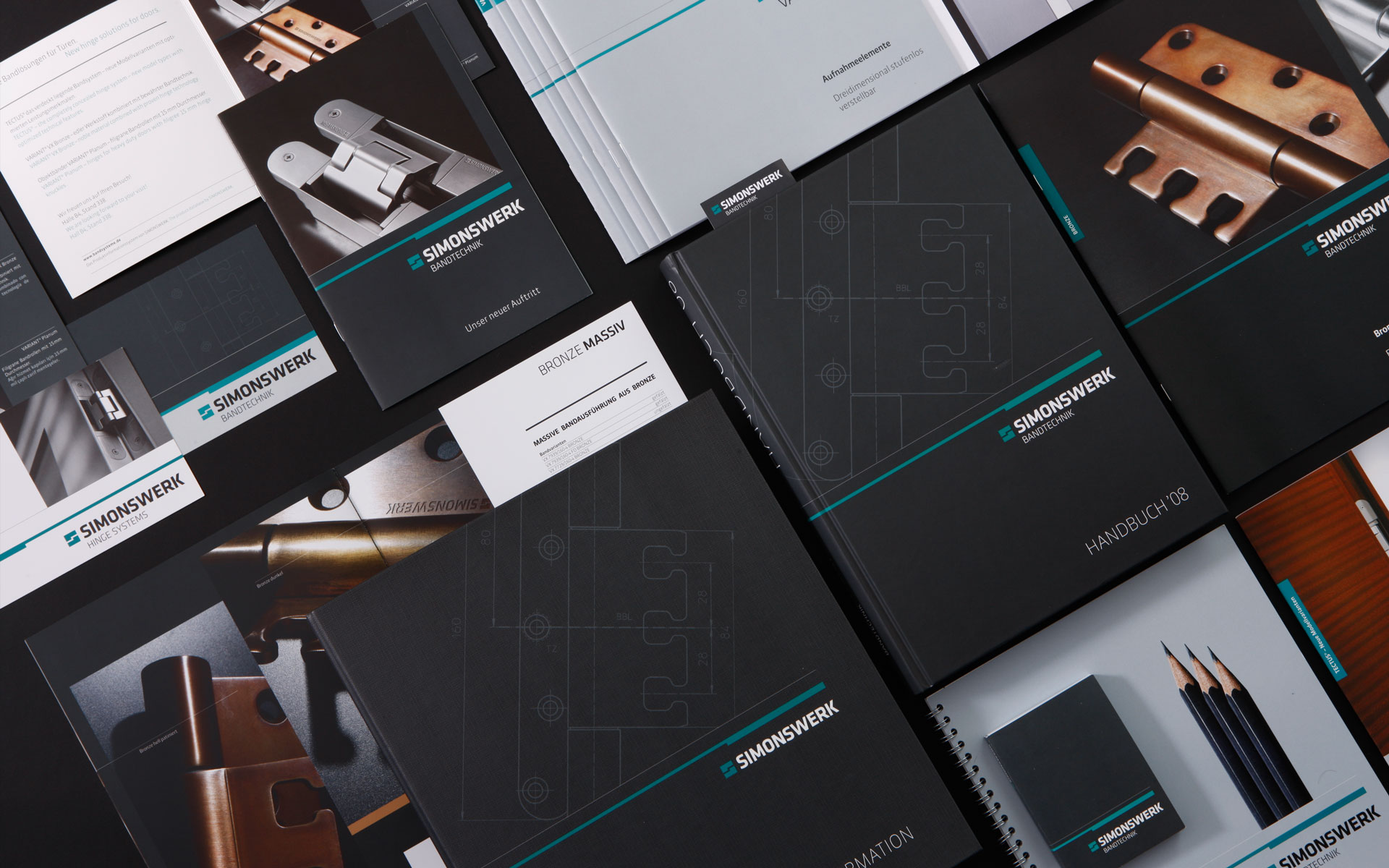 Simonswerk Corporate Design, Broschürengestaltung, Übersicht der Kommunikationsmittel
